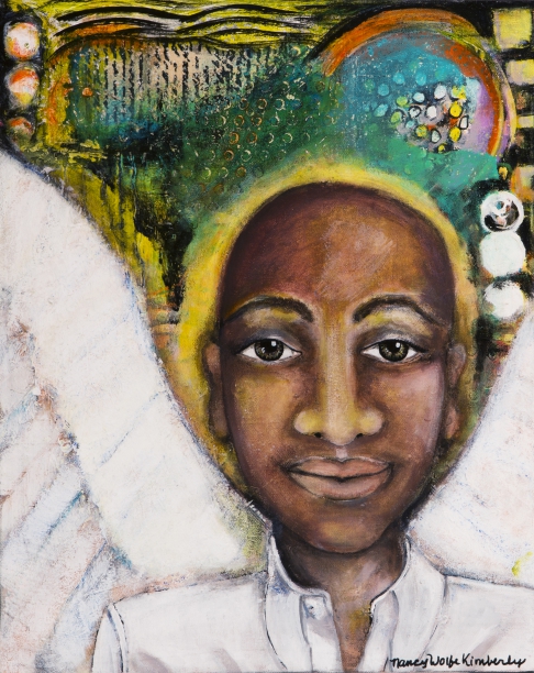 Baby, I Got This by Nancy Wolfe Kimberly | The original was made with acrylic paint, molding paste, ink and paper on canvas.
All prints are l Baby, I Got This